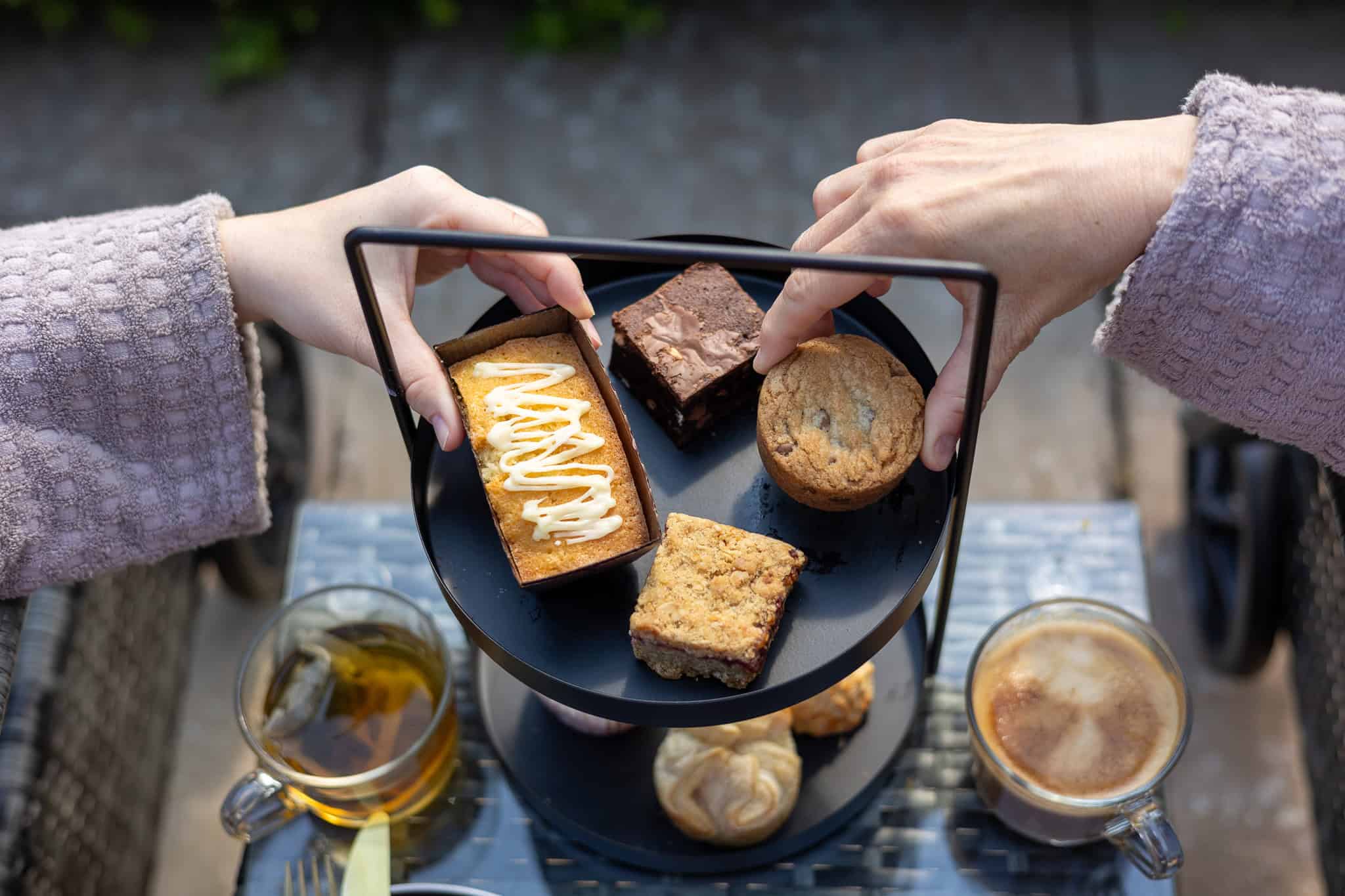 trio of cakes and coffees for spa day