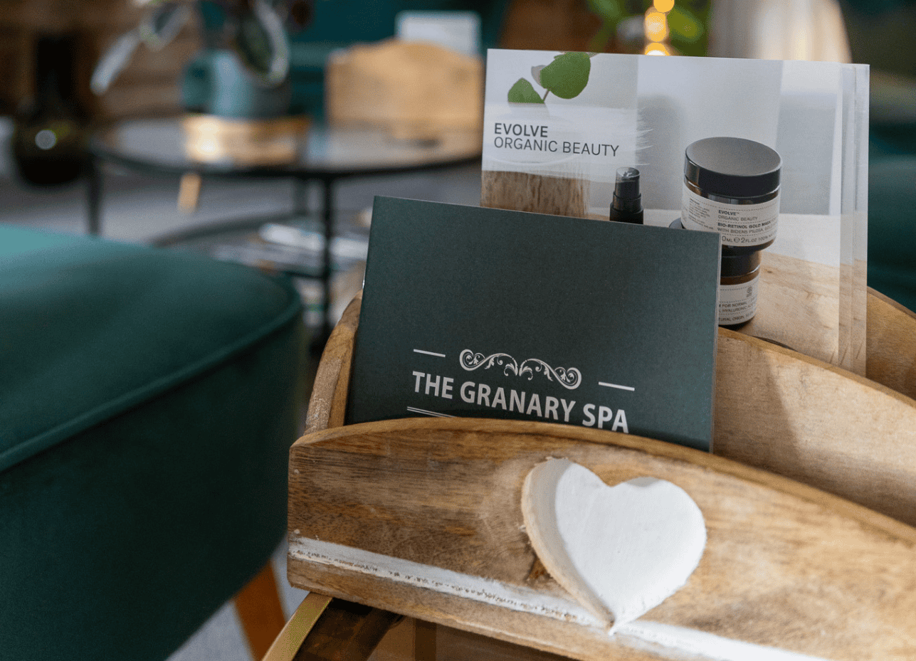 The Granary Spa menu and Evolve beauty brochure