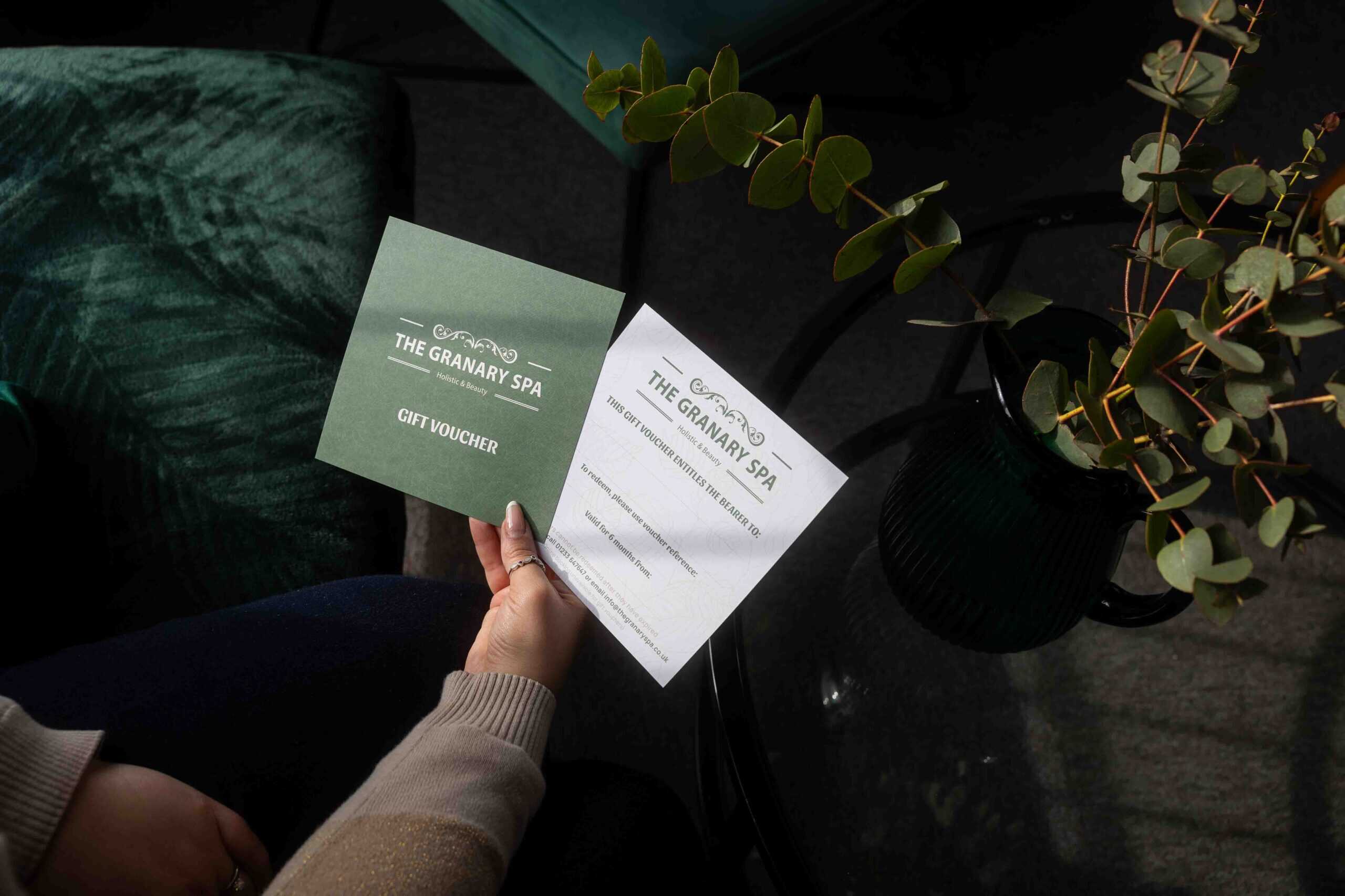 Gift vouchers in hand at The Granary Spa